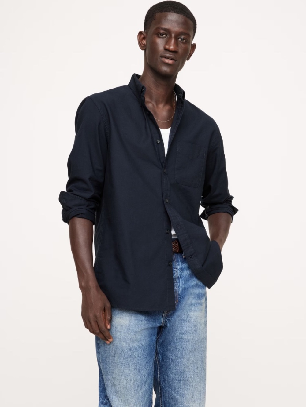 NWT BANANA REPUBLIC STANDARD-FIT OXFORD SHIRT | NAVY